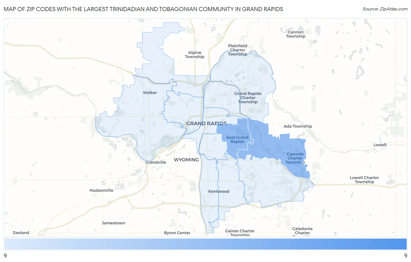 Zip Codes with the Largest Trinidadian and Tobagonian Community in Grand Rapids Map