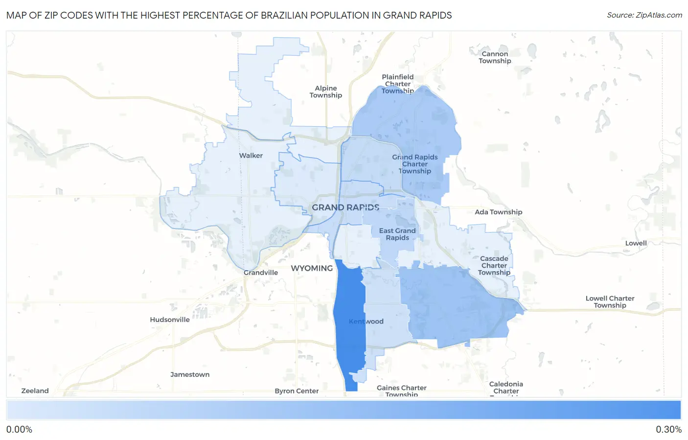 Zip Codes with the Highest Percentage of Brazilian Population in Grand Rapids Map