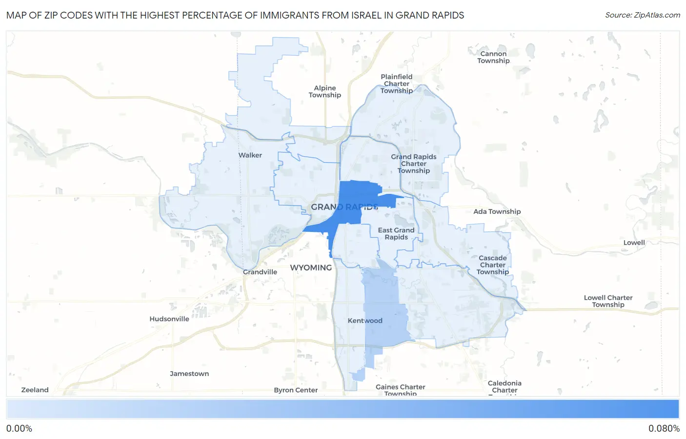 Zip Codes with the Highest Percentage of Immigrants from Israel in Grand Rapids Map