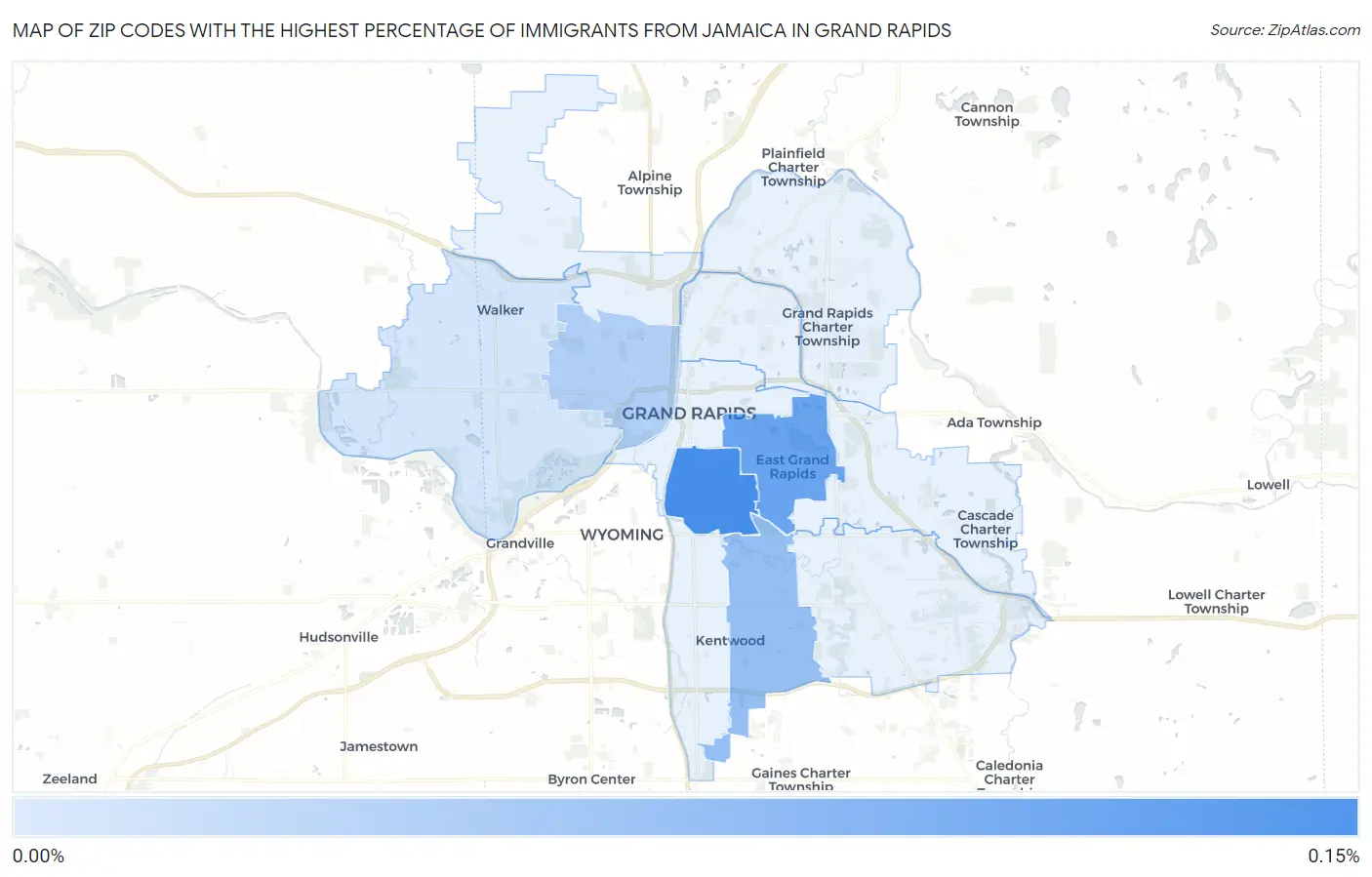 Zip Codes with the Highest Percentage of Immigrants from Jamaica in Grand Rapids Map