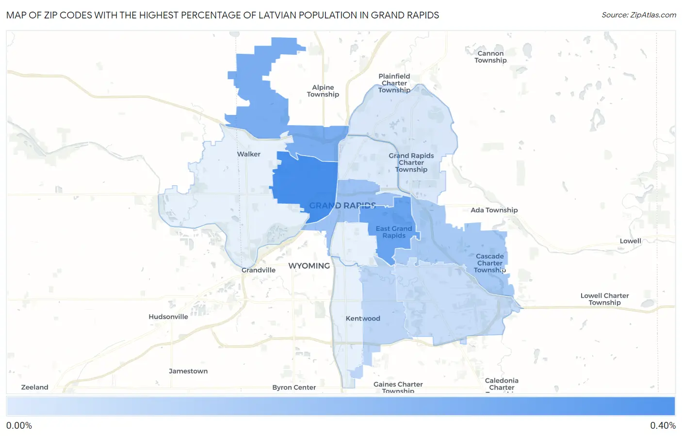 Zip Codes with the Highest Percentage of Latvian Population in Grand Rapids Map