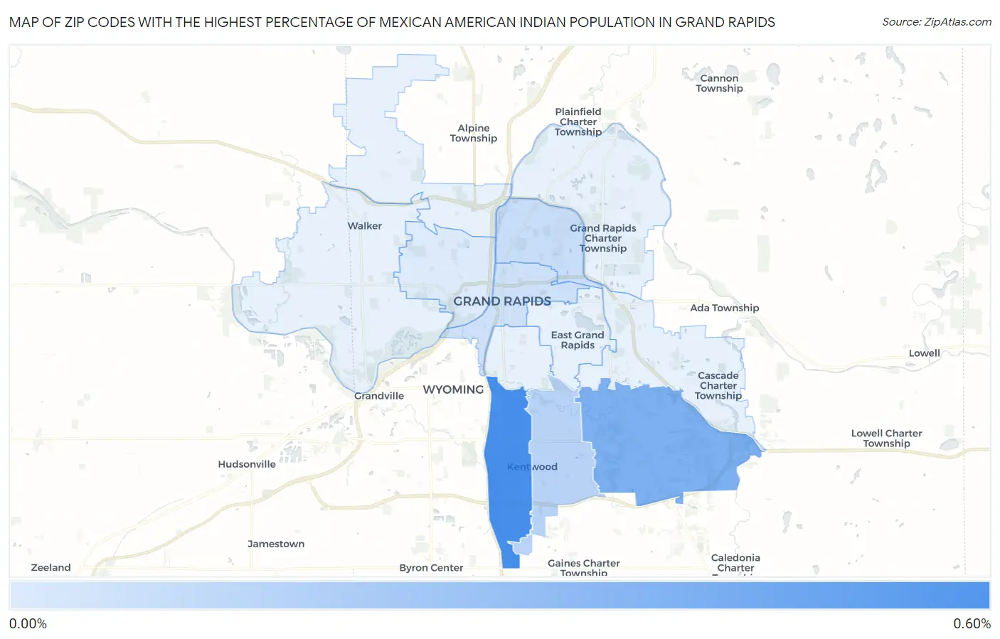 Zip Codes with the Highest Percentage of Mexican American Indian Population in Grand Rapids Map