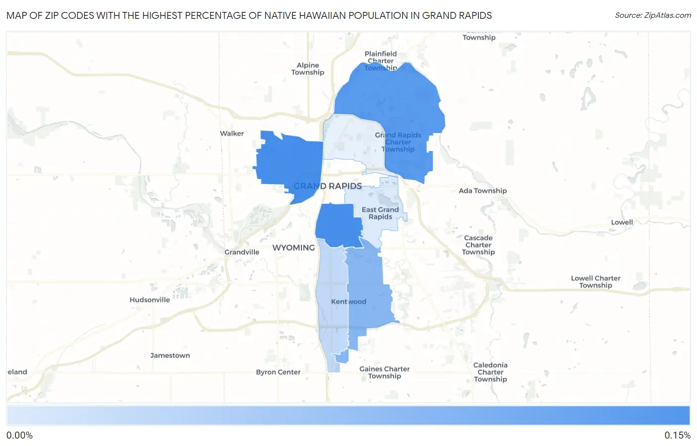 Zip Codes with the Highest Percentage of Native Hawaiian Population in Grand Rapids Map