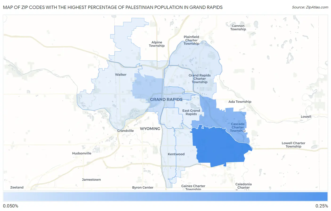 Zip Codes with the Highest Percentage of Palestinian Population in Grand Rapids Map