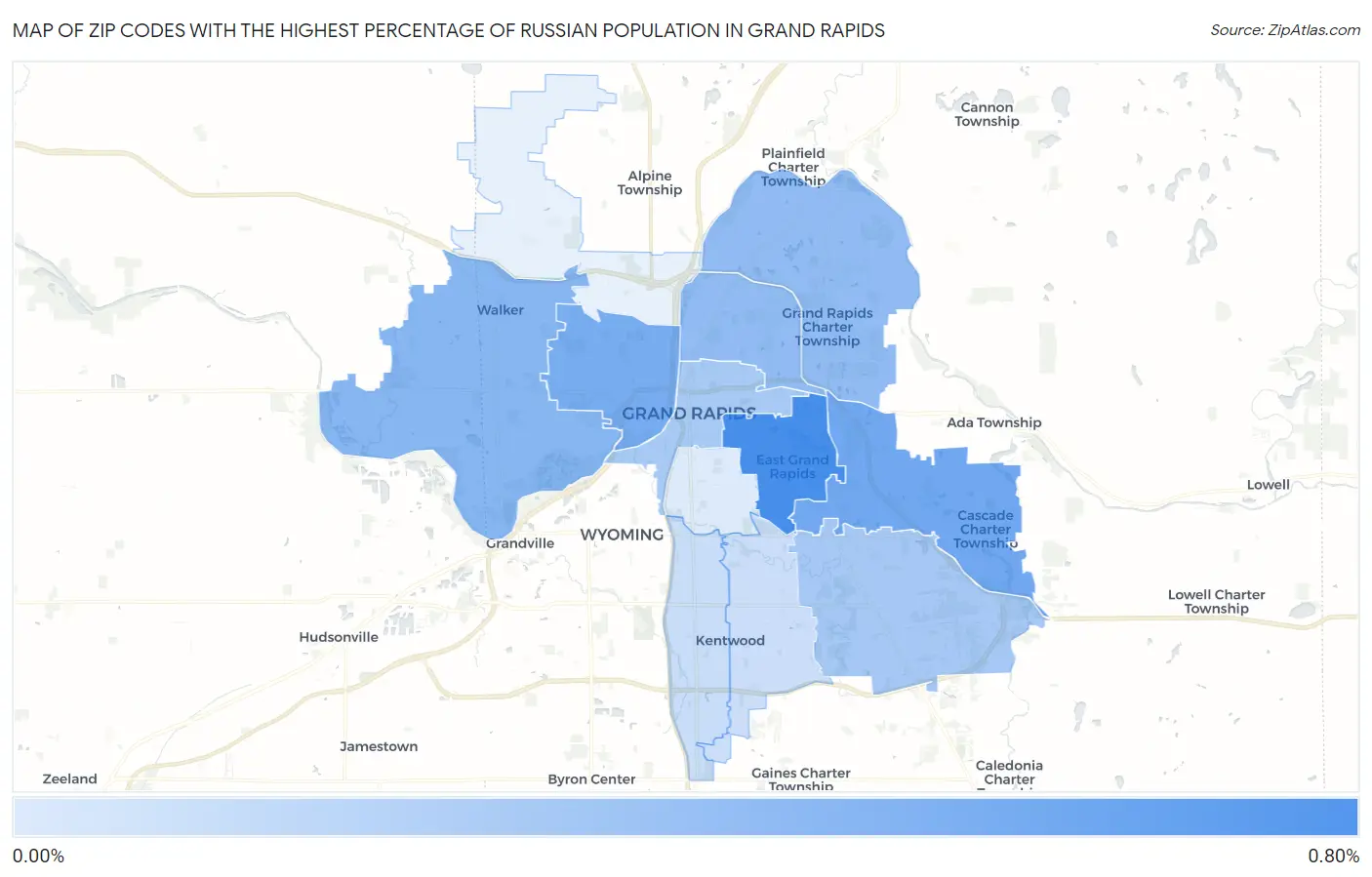 Zip Codes with the Highest Percentage of Russian Population in Grand Rapids Map