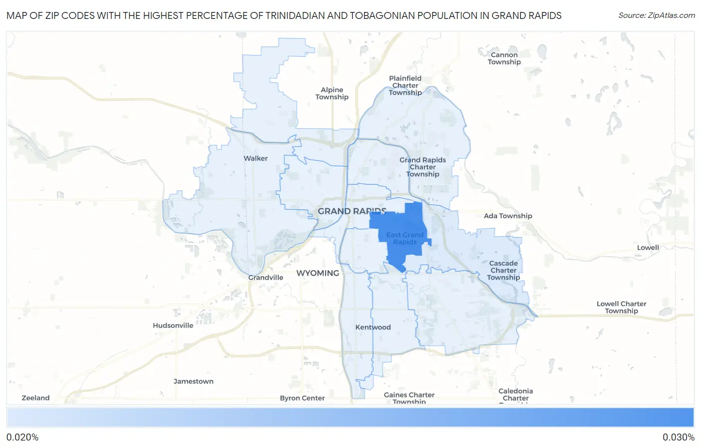 Zip Codes with the Highest Percentage of Trinidadian and Tobagonian Population in Grand Rapids Map