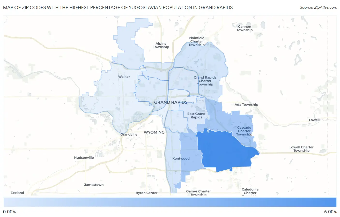 Zip Codes with the Highest Percentage of Yugoslavian Population in Grand Rapids Map