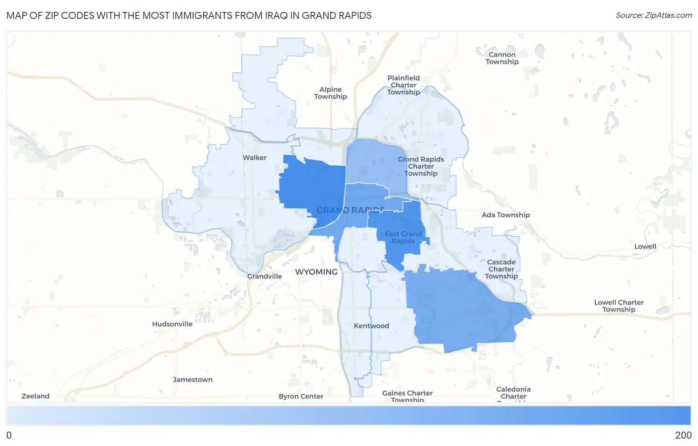 Zip Codes with the Most Immigrants from Iraq in Grand Rapids Map