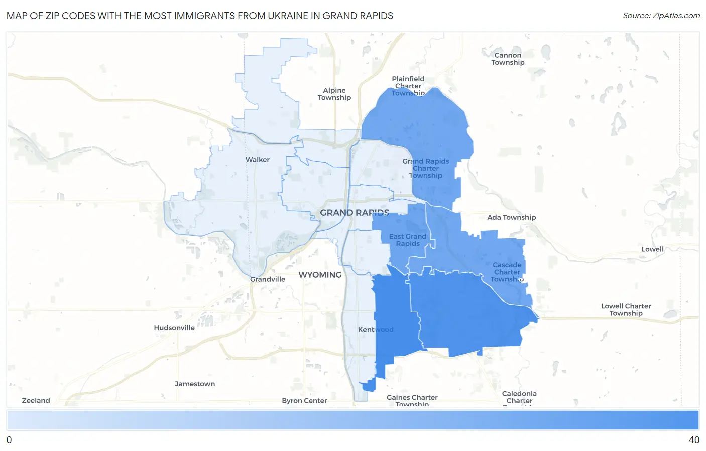 Zip Codes with the Most Immigrants from Ukraine in Grand Rapids Map