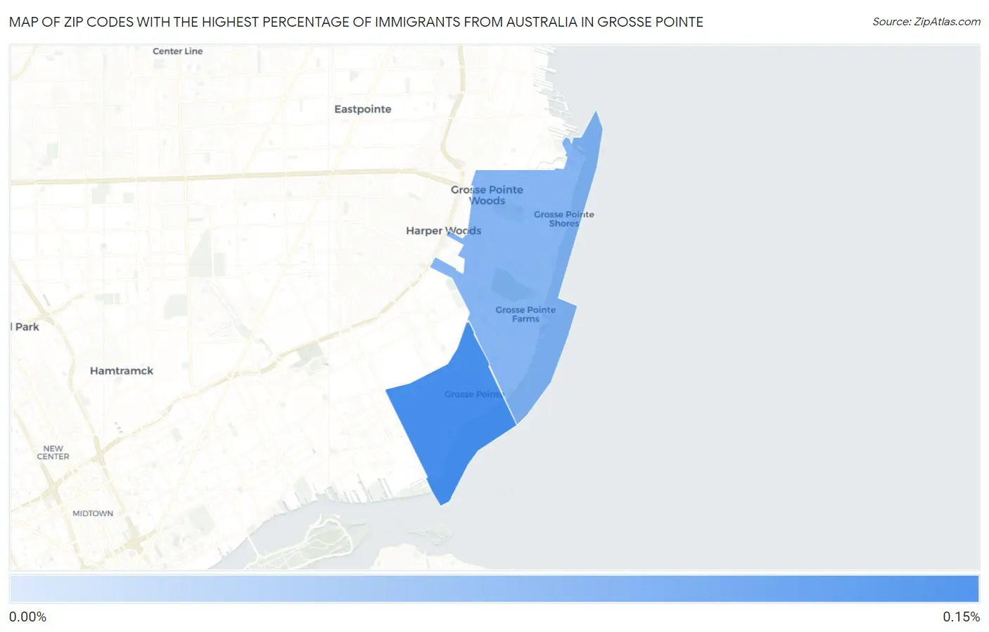 Zip Codes with the Highest Percentage of Immigrants from Australia in Grosse Pointe Map
