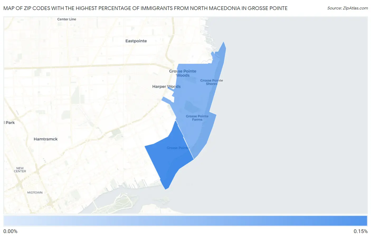 Zip Codes with the Highest Percentage of Immigrants from North Macedonia in Grosse Pointe Map