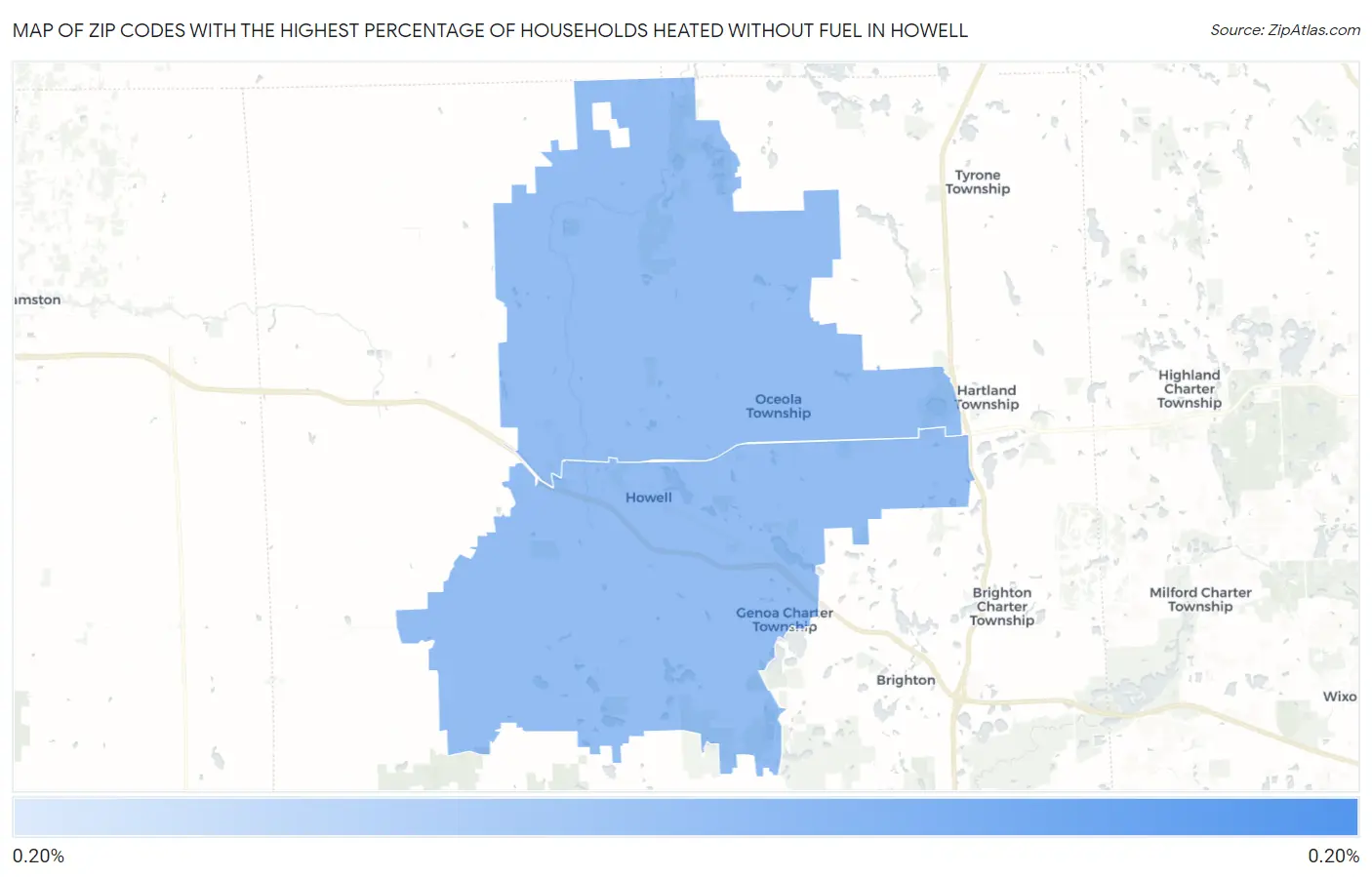 Zip Codes with the Highest Percentage of Households Heated without Fuel in Howell Map