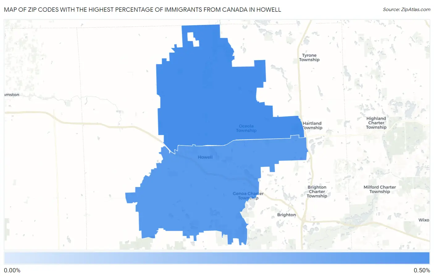 Zip Codes with the Highest Percentage of Immigrants from Canada in Howell Map