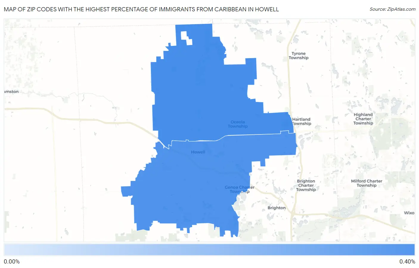 Zip Codes with the Highest Percentage of Immigrants from Caribbean in Howell Map