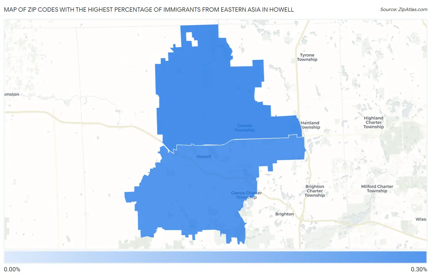 Zip Codes with the Highest Percentage of Immigrants from Eastern Asia in Howell Map