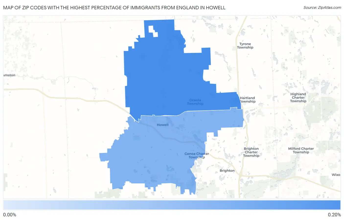 Zip Codes with the Highest Percentage of Immigrants from England in Howell Map