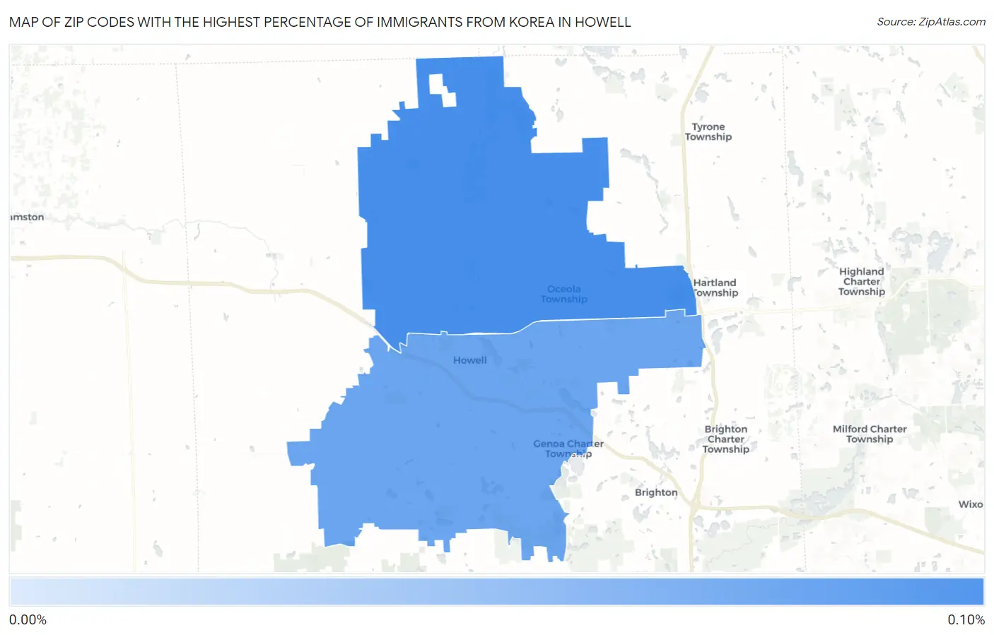 Zip Codes with the Highest Percentage of Immigrants from Korea in Howell Map