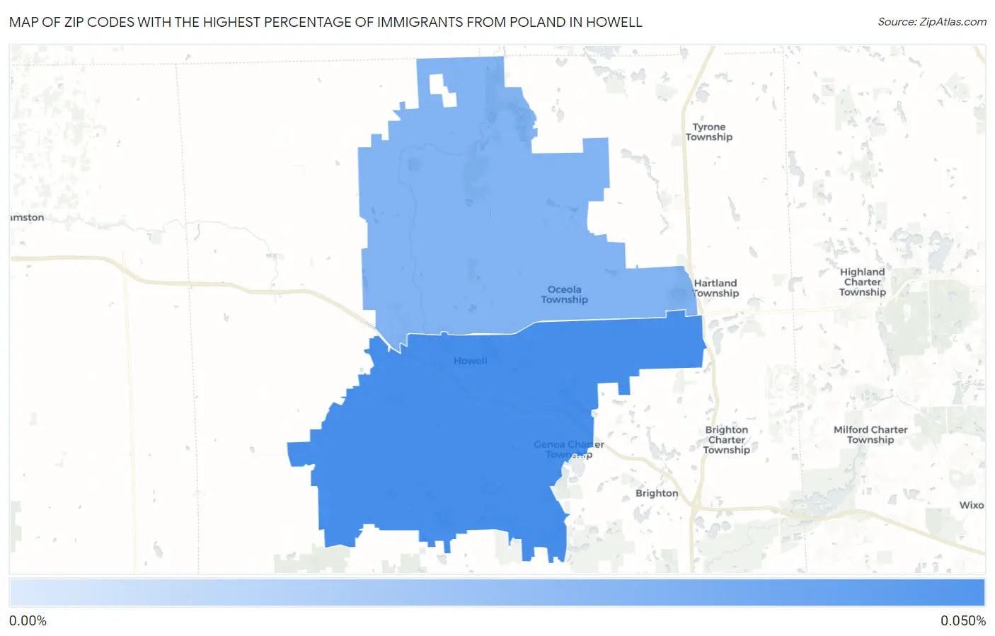 Zip Codes with the Highest Percentage of Immigrants from Poland in Howell Map