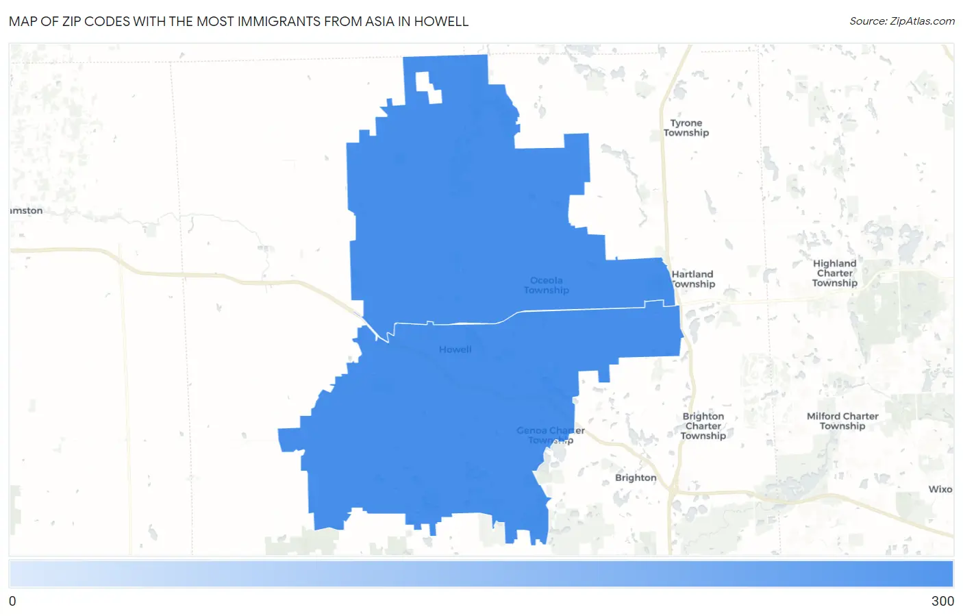 Zip Codes with the Most Immigrants from Asia in Howell Map