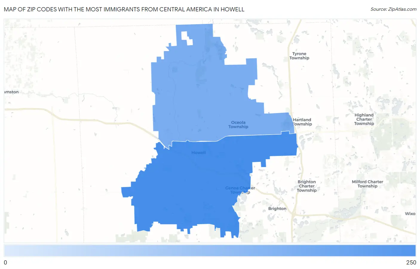 Zip Codes with the Most Immigrants from Central America in Howell Map