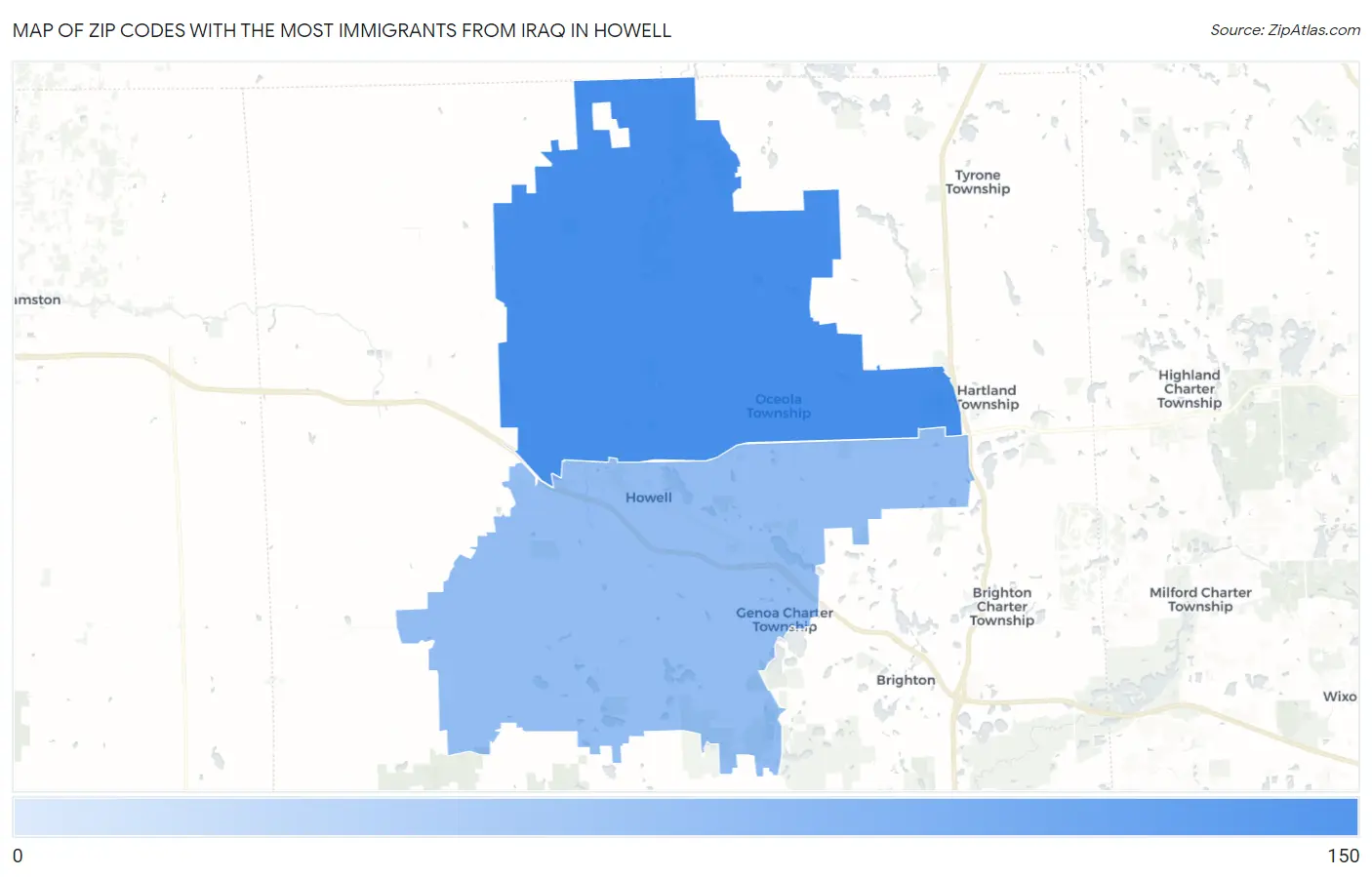 Zip Codes with the Most Immigrants from Iraq in Howell Map
