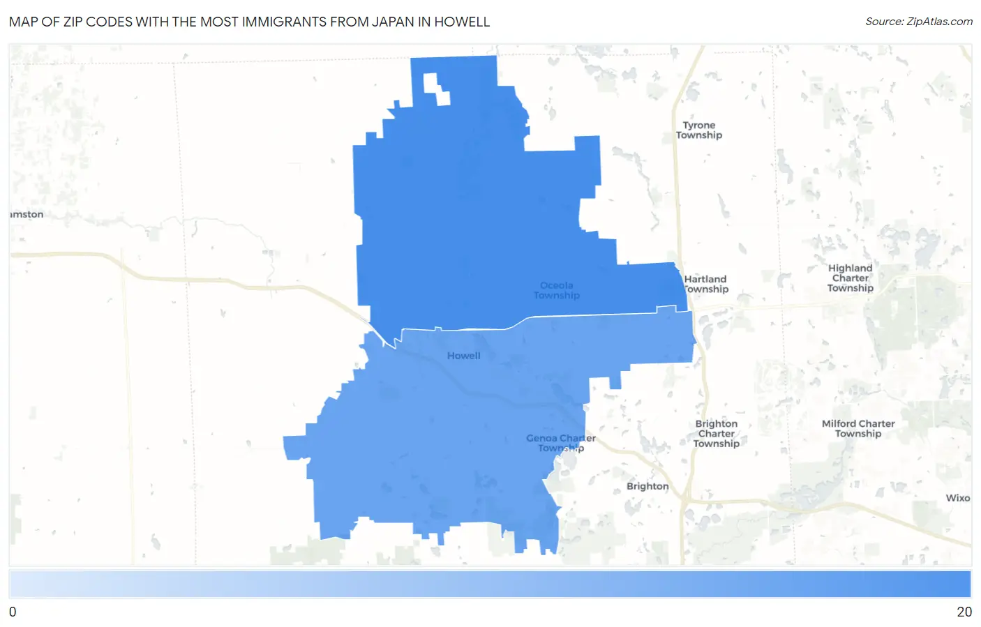 Zip Codes with the Most Immigrants from Japan in Howell Map