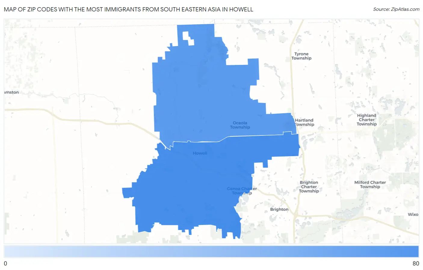 Zip Codes with the Most Immigrants from South Eastern Asia in Howell Map