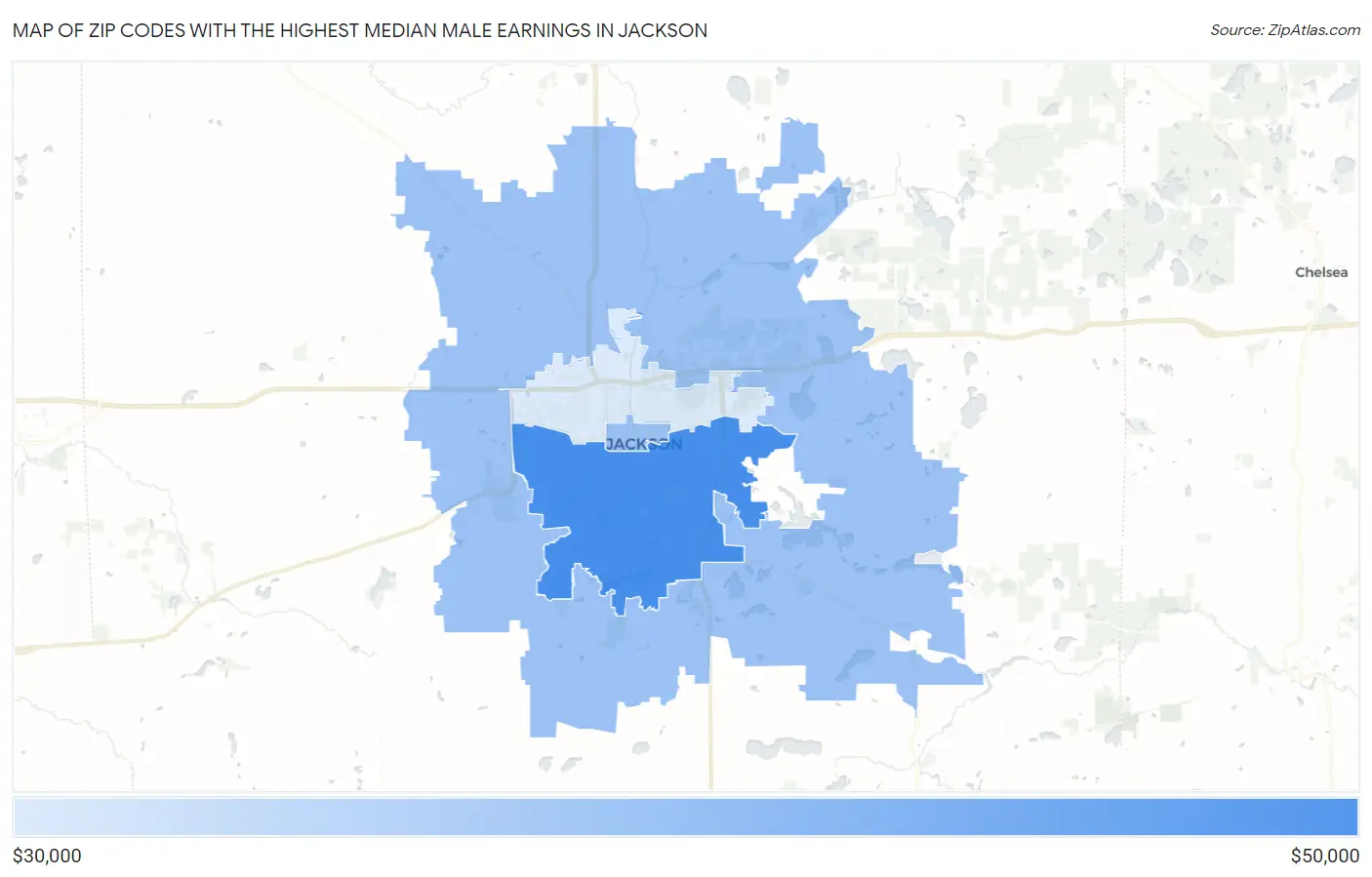 Zip Codes with the Highest Median Male Earnings in Jackson Map