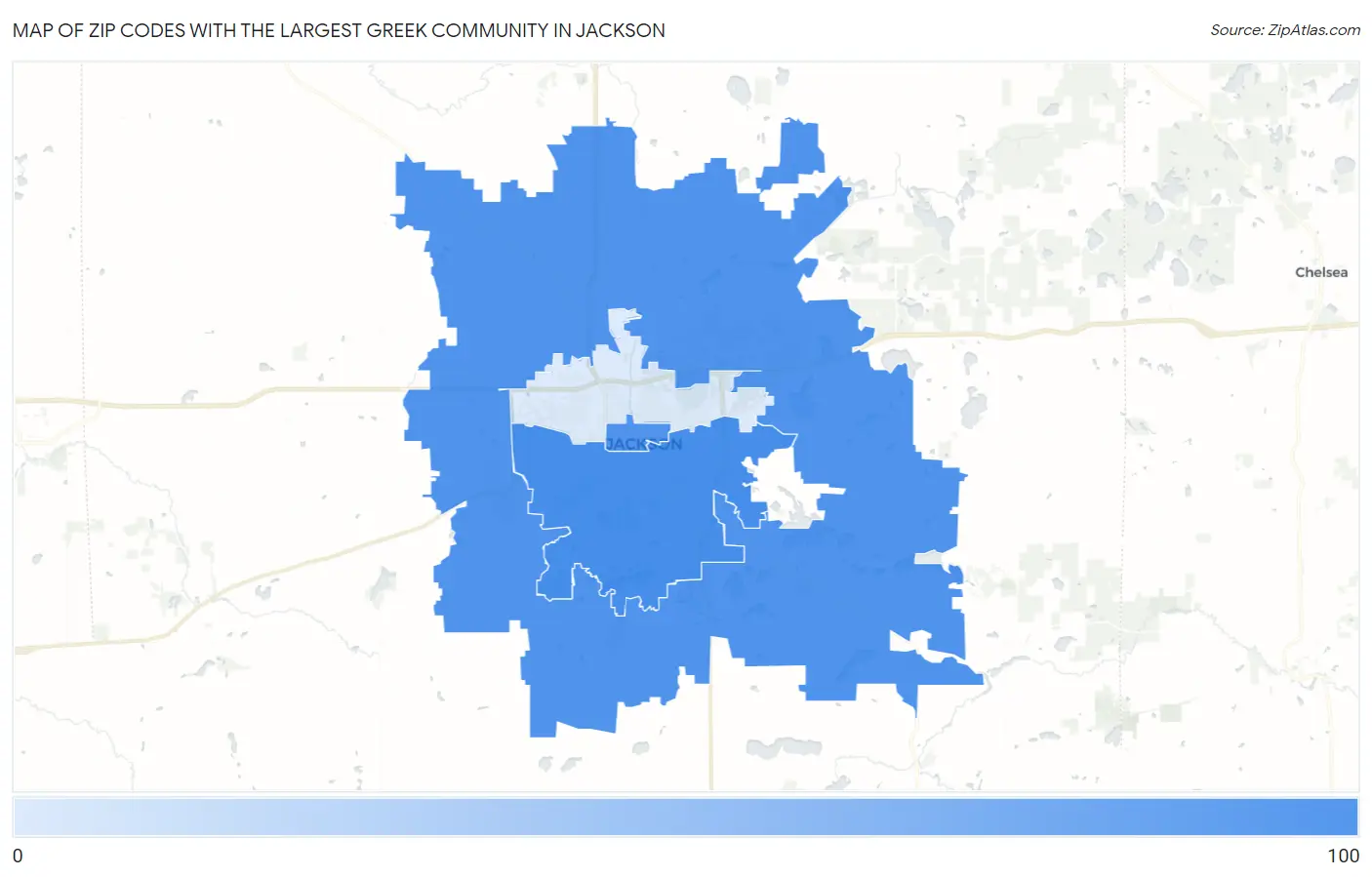 Zip Codes with the Largest Greek Community in Jackson Map