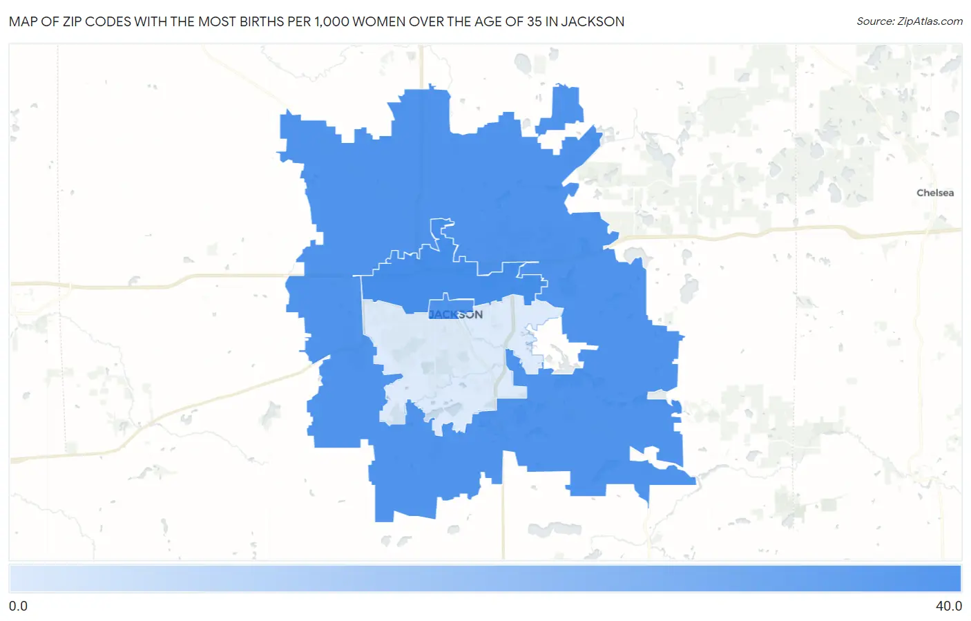 Zip Codes with the Most Births per 1,000 Women Over the Age of 35 in Jackson Map