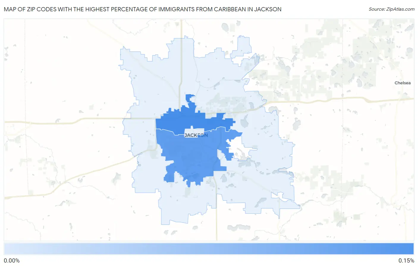 Zip Codes with the Highest Percentage of Immigrants from Caribbean in Jackson Map
