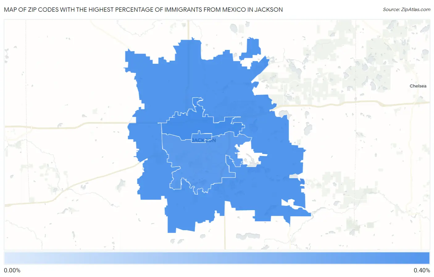 Zip Codes with the Highest Percentage of Immigrants from Mexico in Jackson Map