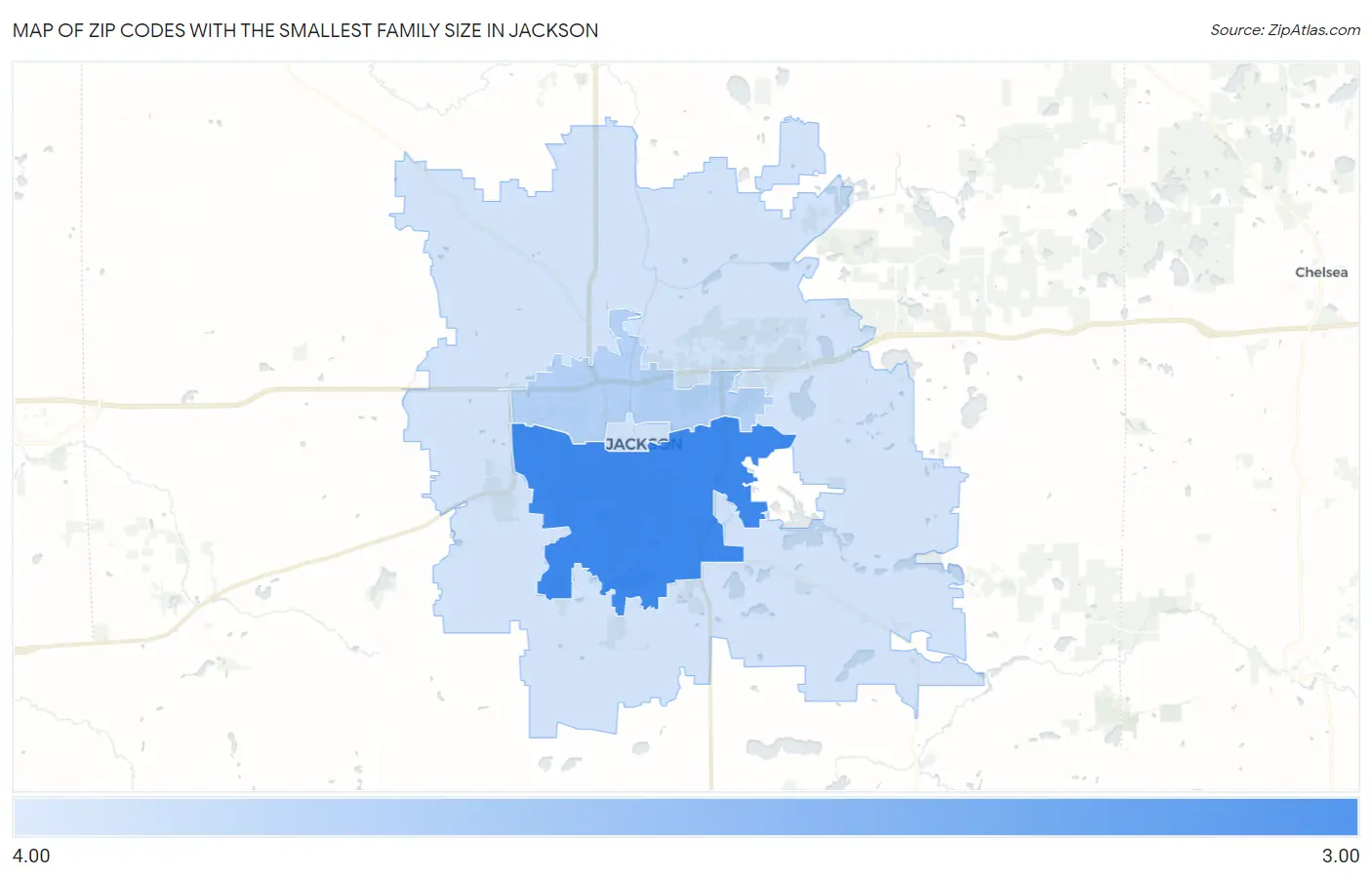 Zip Codes with the Smallest Family Size in Jackson Map