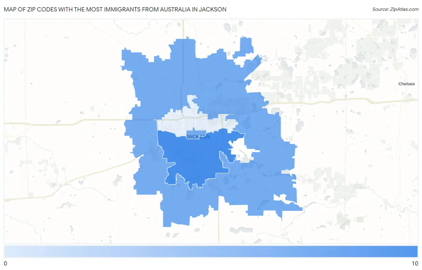 Zip Codes with the Most Immigrants from Australia in Jackson Map