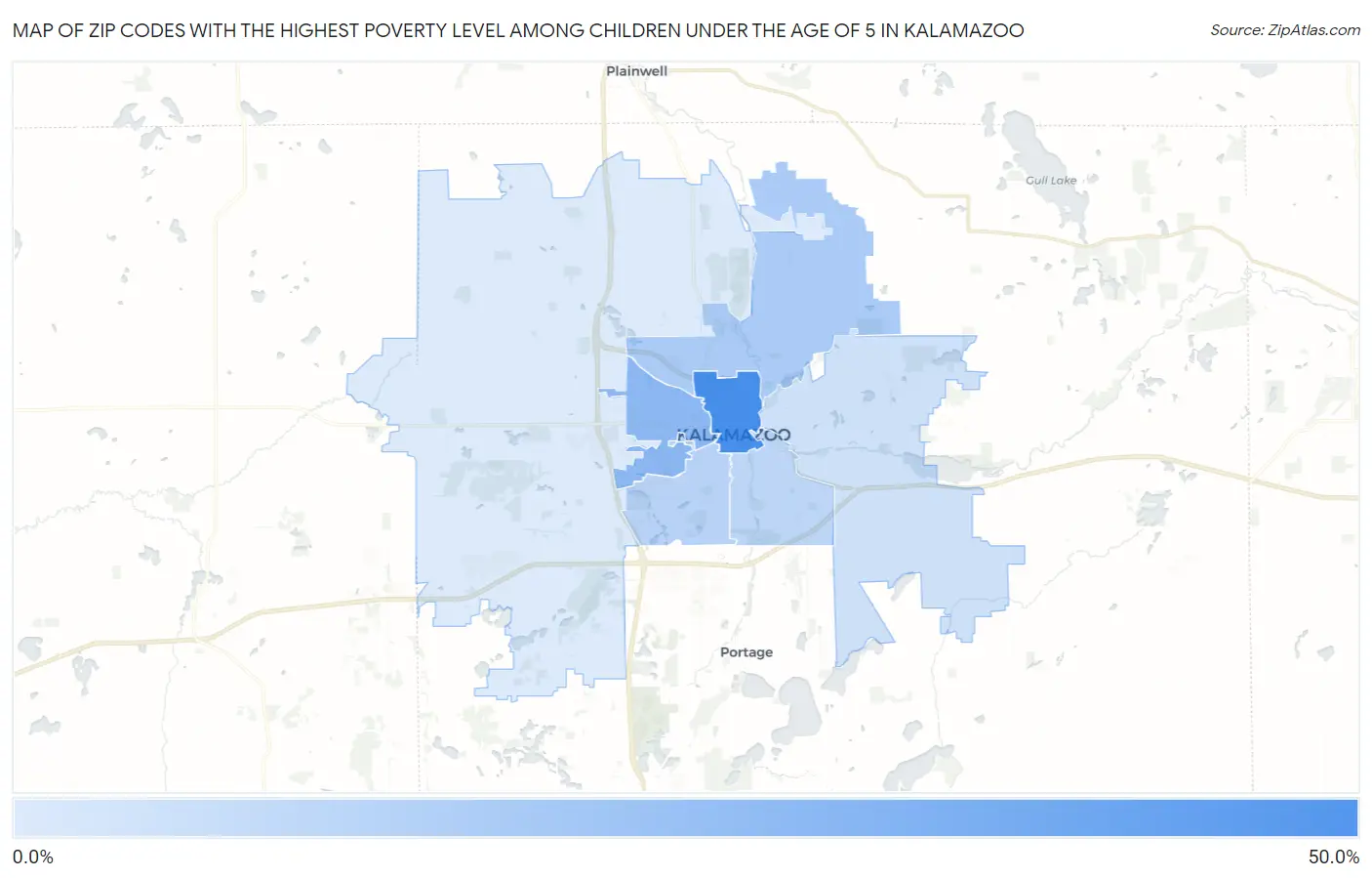 Zip Codes with the Highest Poverty Level Among Children Under the Age of 5 in Kalamazoo Map