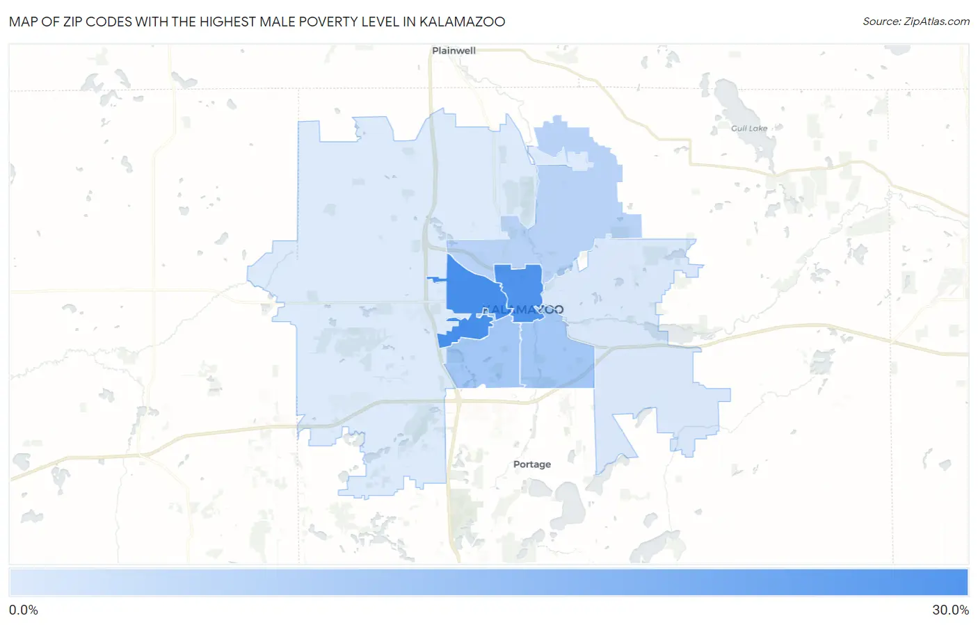 Zip Codes with the Highest Male Poverty Level in Kalamazoo Map