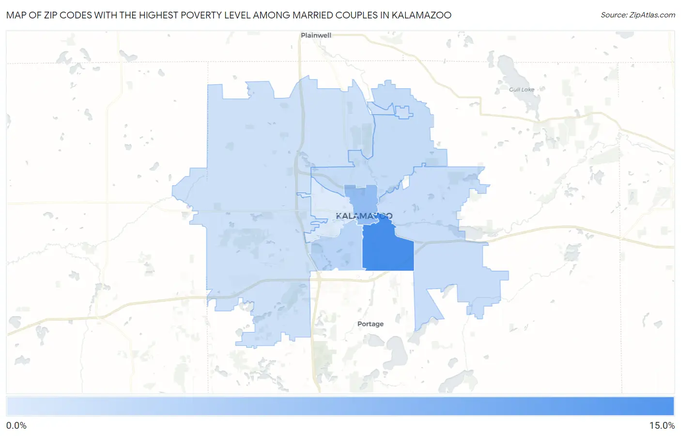 Zip Codes with the Highest Poverty Level Among Married Couples in Kalamazoo Map