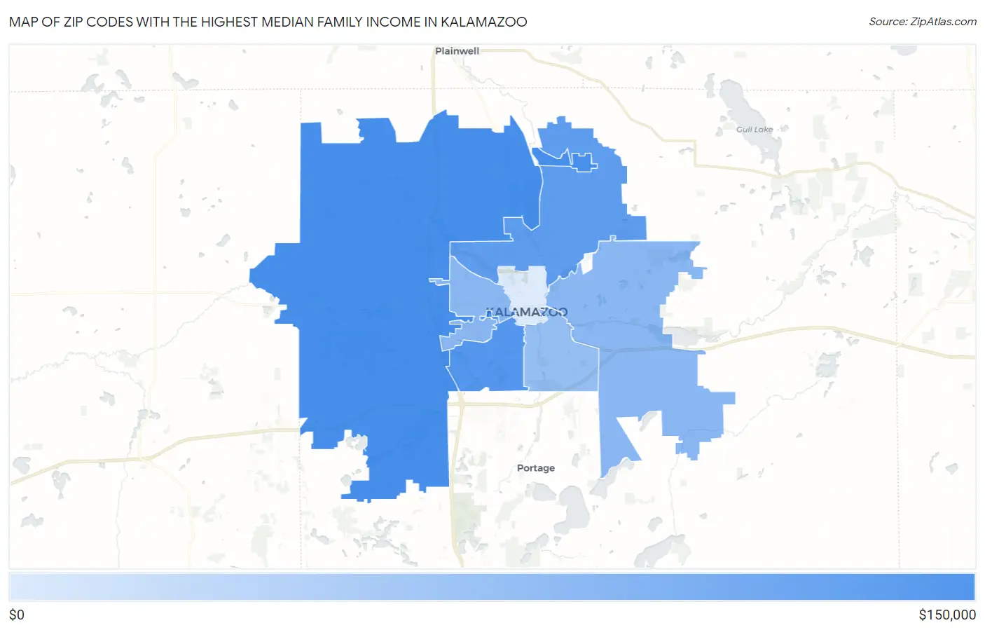 Zip Codes with the Highest Median Family Income in Kalamazoo Map