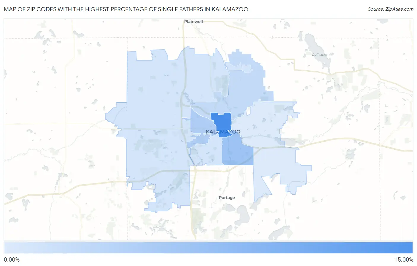 Zip Codes with the Highest Percentage of Single Fathers in Kalamazoo Map
