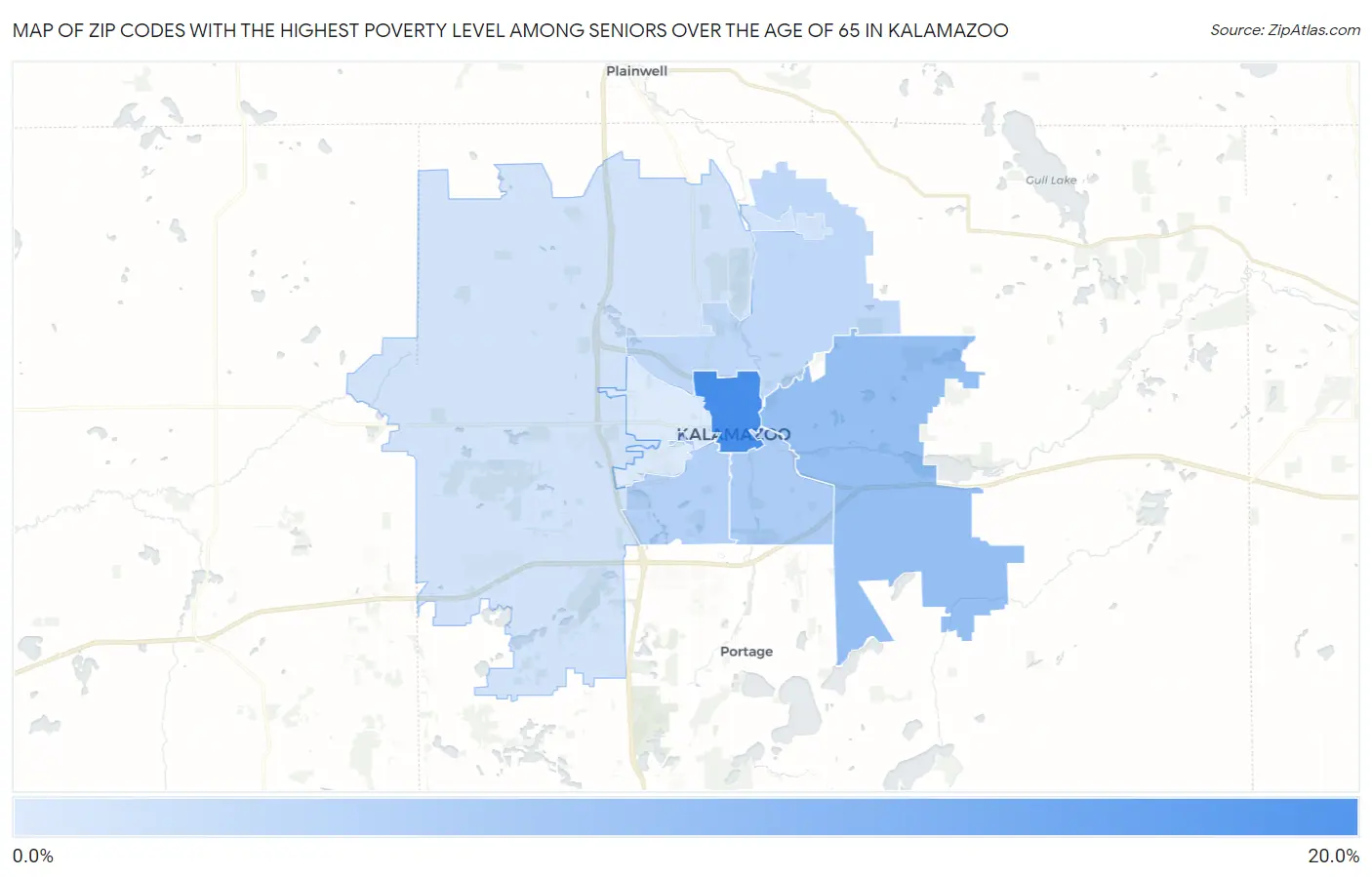 Zip Codes with the Highest Poverty Level Among Seniors Over the Age of 65 in Kalamazoo Map