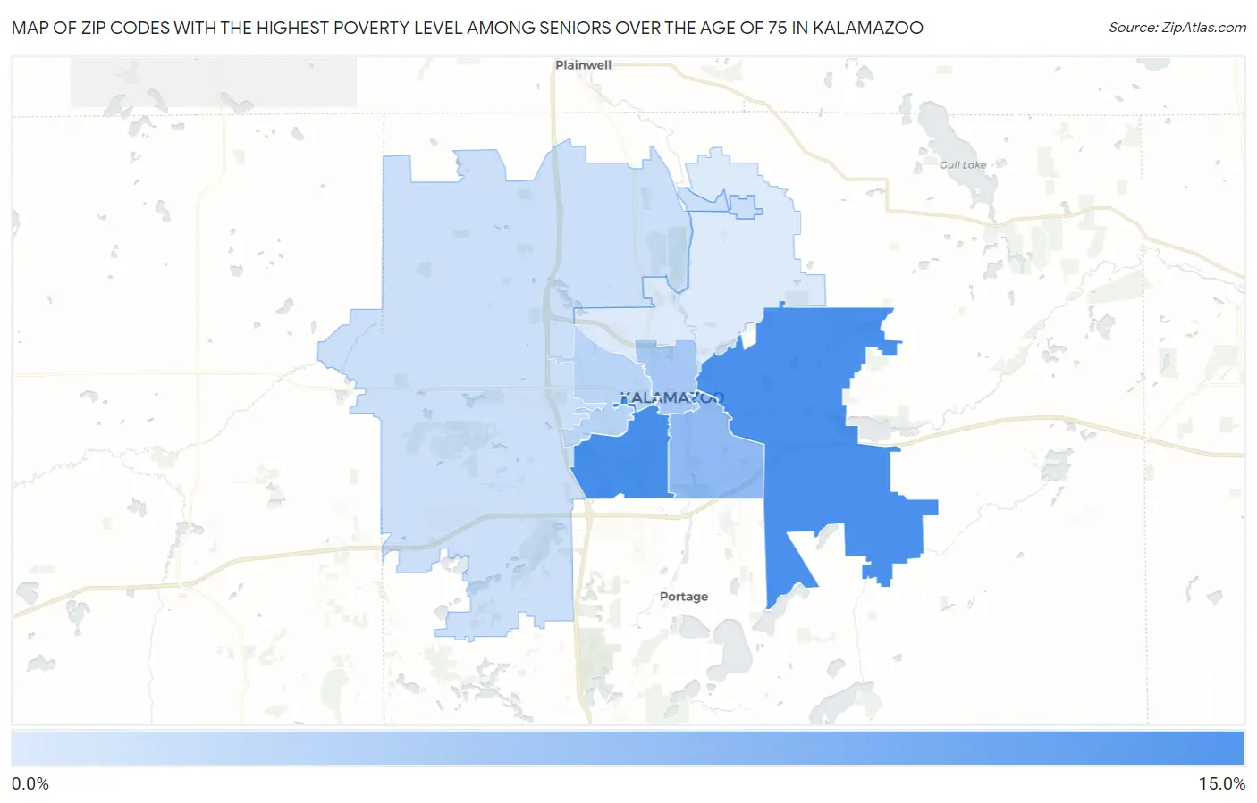 Zip Codes with the Highest Poverty Level Among Seniors Over the Age of 75 in Kalamazoo Map