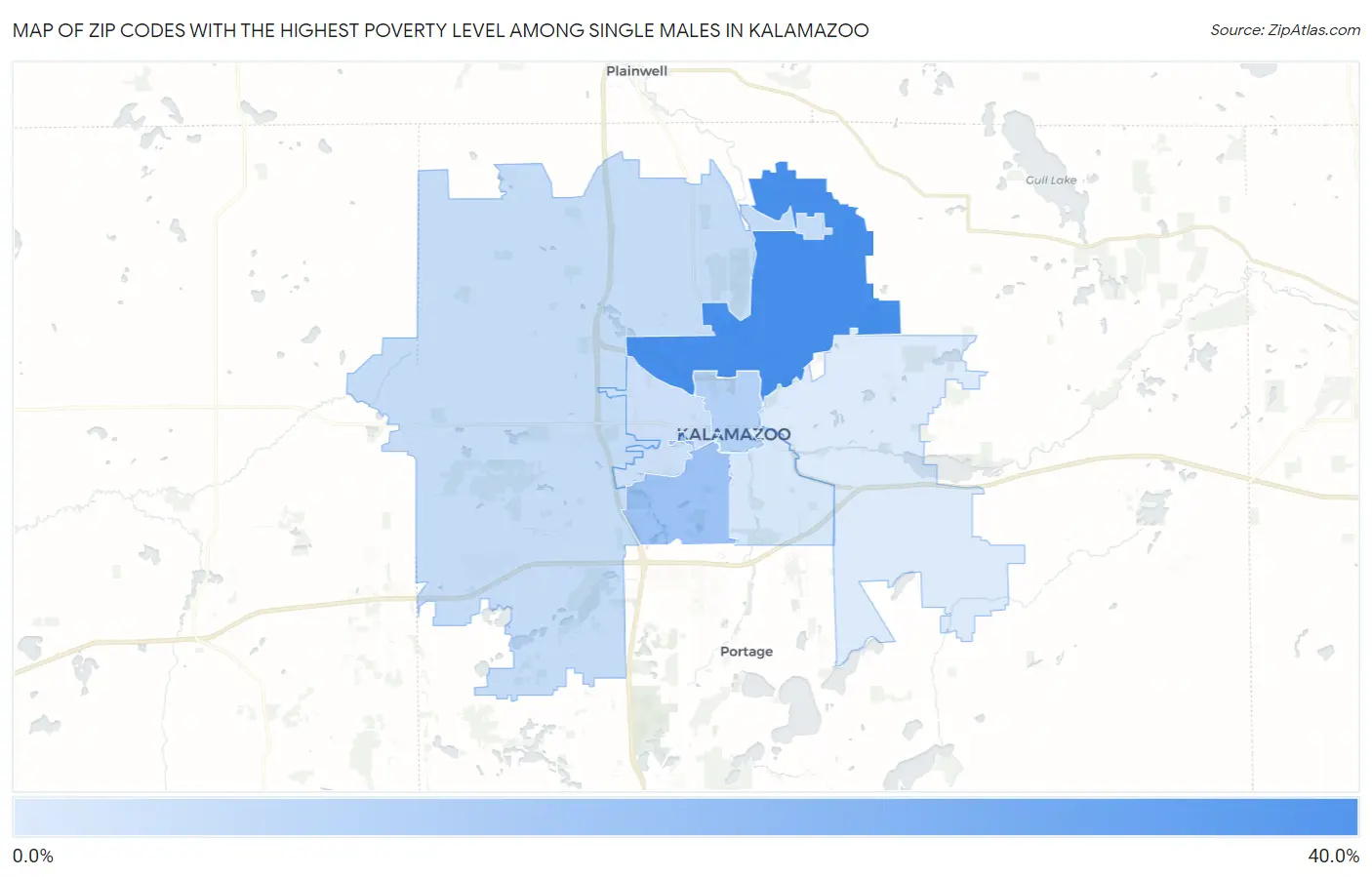 Zip Codes with the Highest Poverty Level Among Single Males in Kalamazoo Map