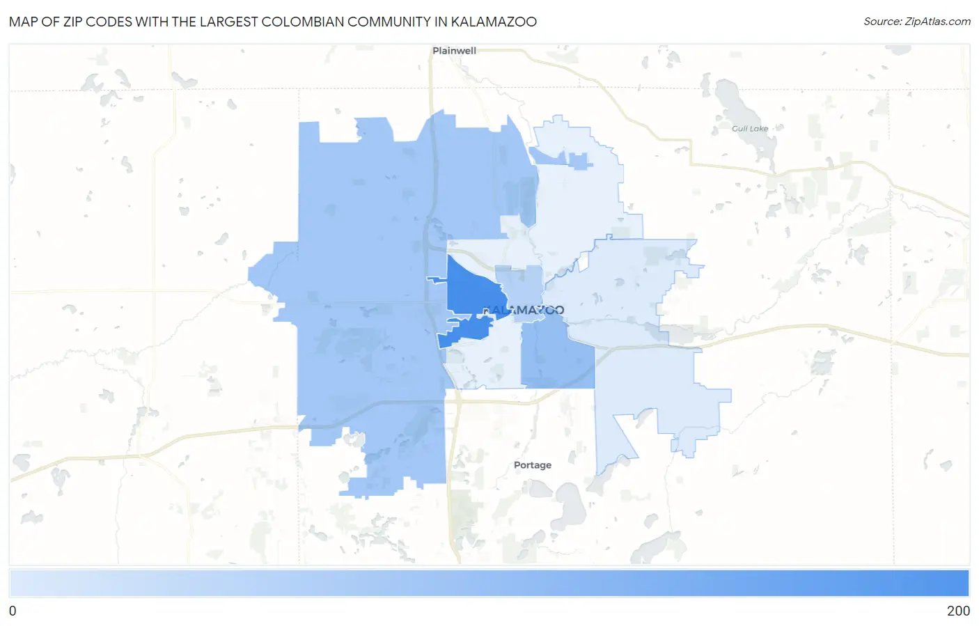 Zip Codes with the Largest Colombian Community in Kalamazoo Map