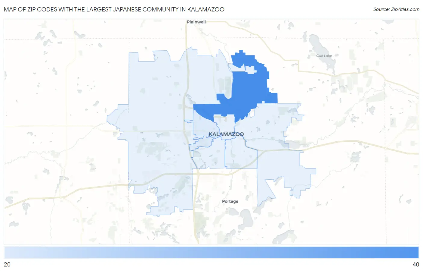 Zip Codes with the Largest Japanese Community in Kalamazoo Map