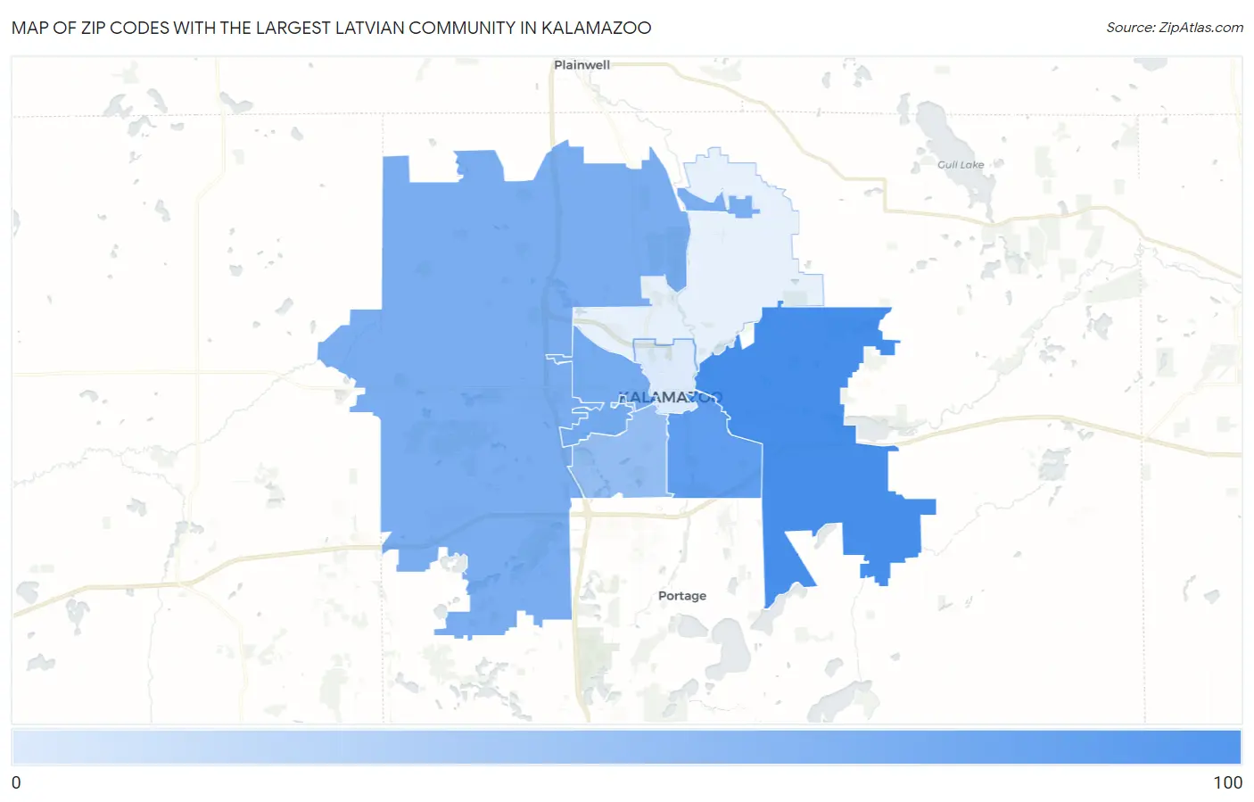 Zip Codes with the Largest Latvian Community in Kalamazoo Map