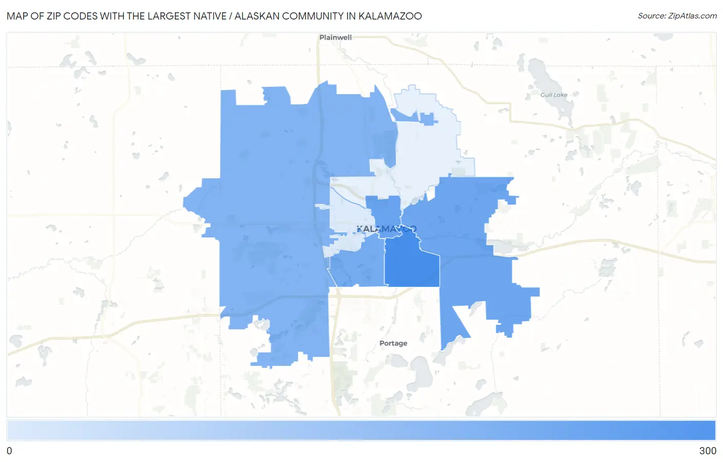 Zip Codes with the Largest Native / Alaskan Community in Kalamazoo Map