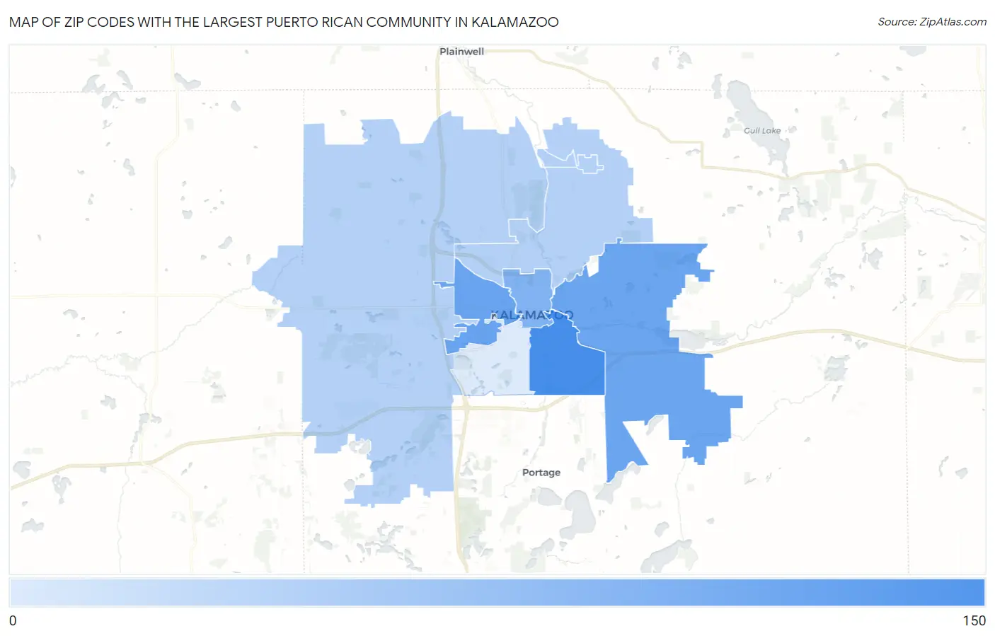 Zip Codes with the Largest Puerto Rican Community in Kalamazoo Map