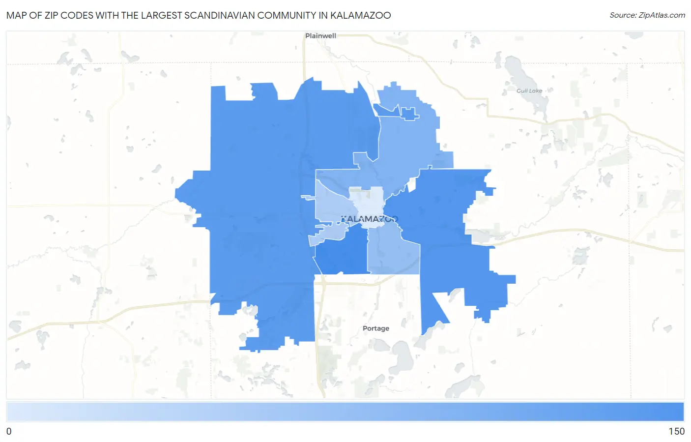 Zip Codes with the Largest Scandinavian Community in Kalamazoo Map