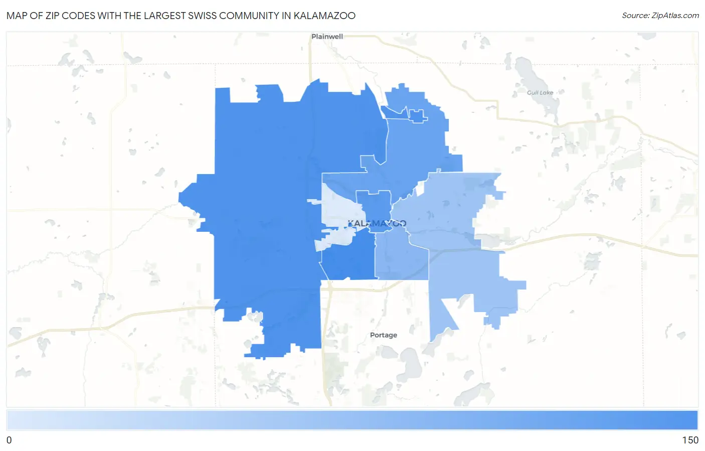 Zip Codes with the Largest Swiss Community in Kalamazoo Map