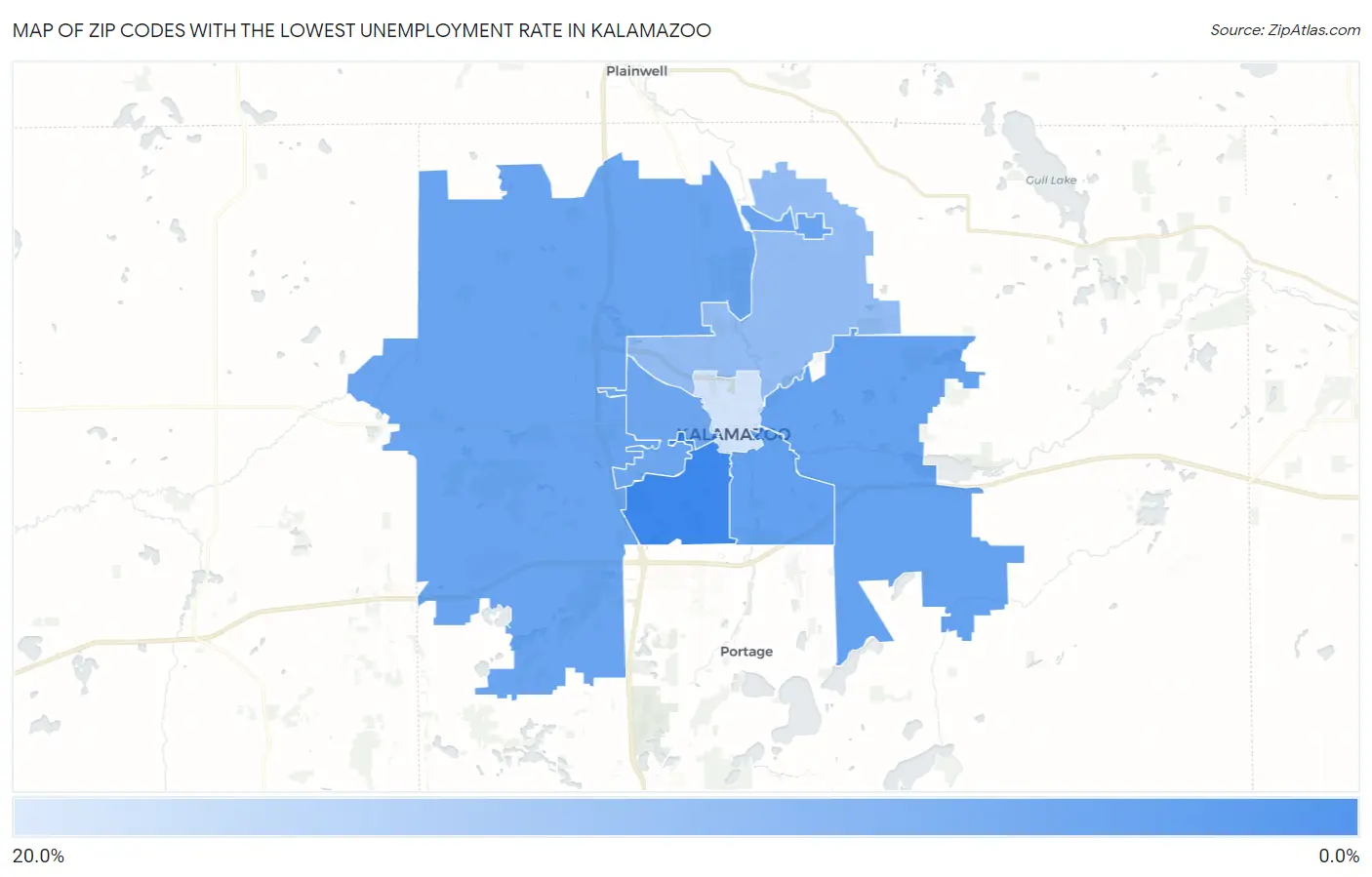Zip Codes with the Lowest Unemployment Rate in Kalamazoo Map